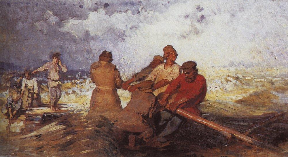 Sur un radeau dans la tempête sur la Volga - Ilya Repin