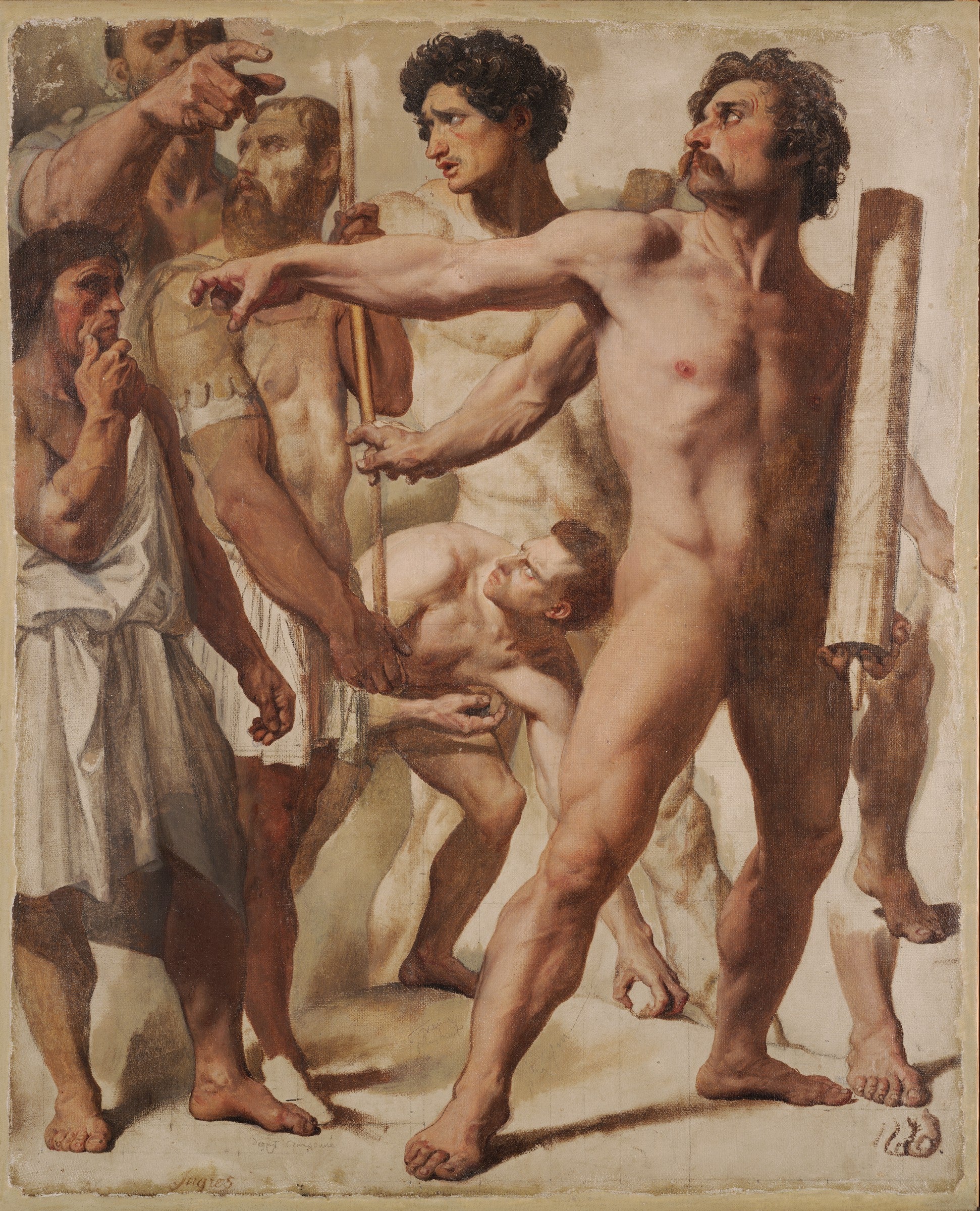 Studier til Martyrdom af Sankt Symphorien (Liktorer, Stenkastende og Tilskuer) - Jean-Auguste-Dominique Ingres