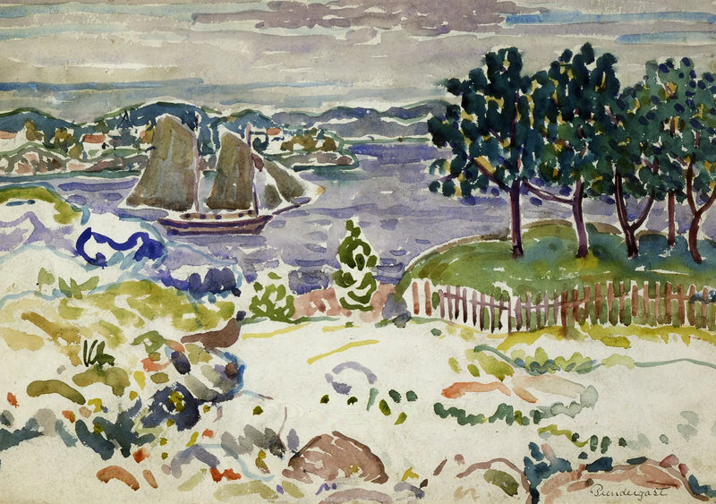 Bugt med sejlskib, Maine - Maurice Prendergast