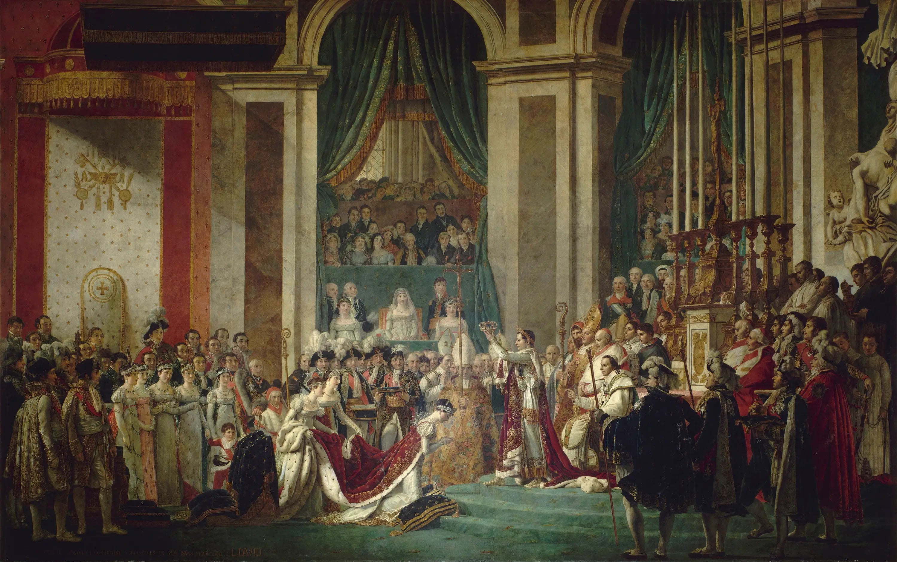 Reproduction du tableau « Sacre de l'empereur Napoléon Ier et couronnement de l'impératrice Joséphine - Jacques-Louis David » par Alpha Reproduction en peinture à l’huile