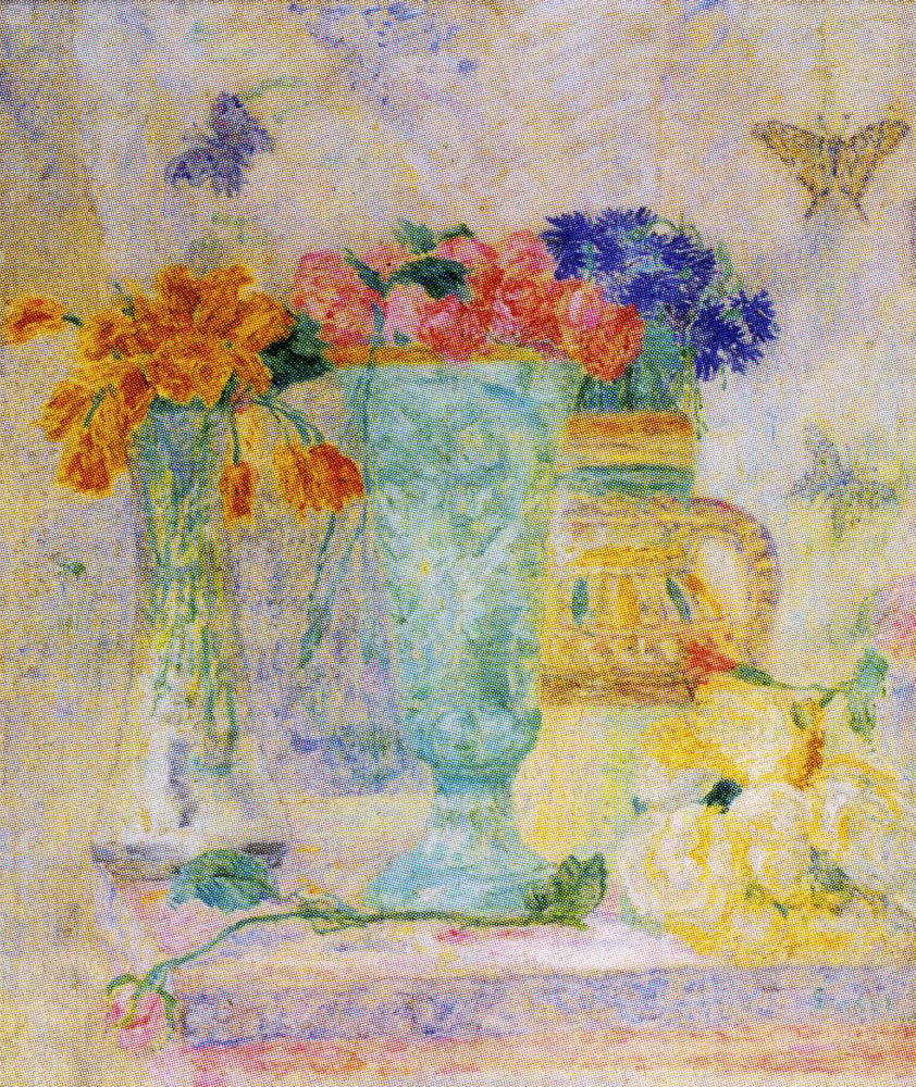 Tulips, Cornflowers and Butterflies - James Ensor