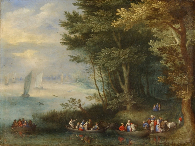 Bacs près d'une rive boisée - Jan Brueghel l'Ancien