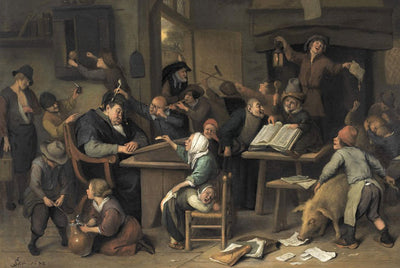 Une salle de classe en ébullition avec un maître d'école qui somnole - Jan Steen