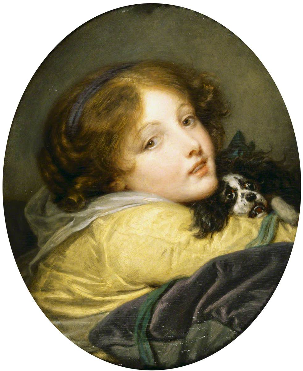 Une fille tenant un épagneul - Jean-Baptiste Greuze