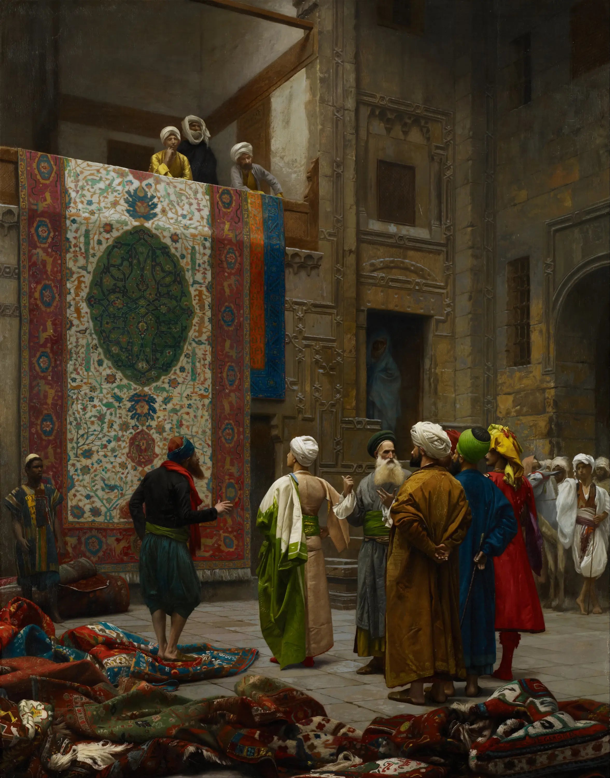 Reproduction du tableau « Marchand de tapis au Caire - Jean-Léon Gérôme » par Alpha Reproduction en peinture à l’huile