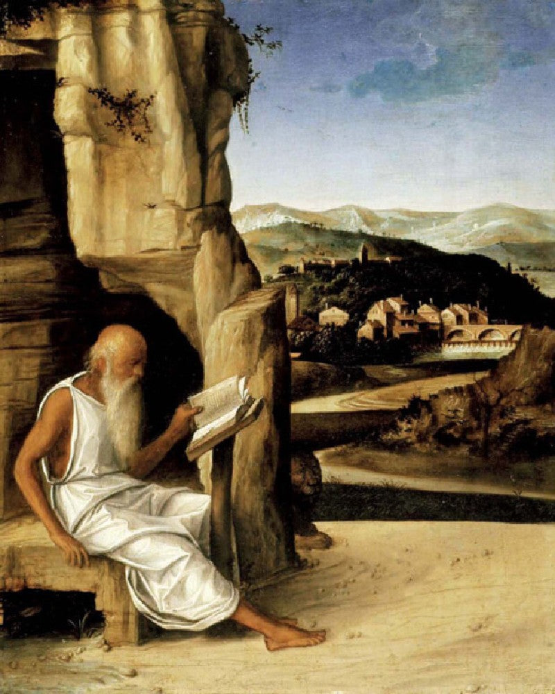 Sankt Jerome læsende i et landskab - Giovanni Bellini