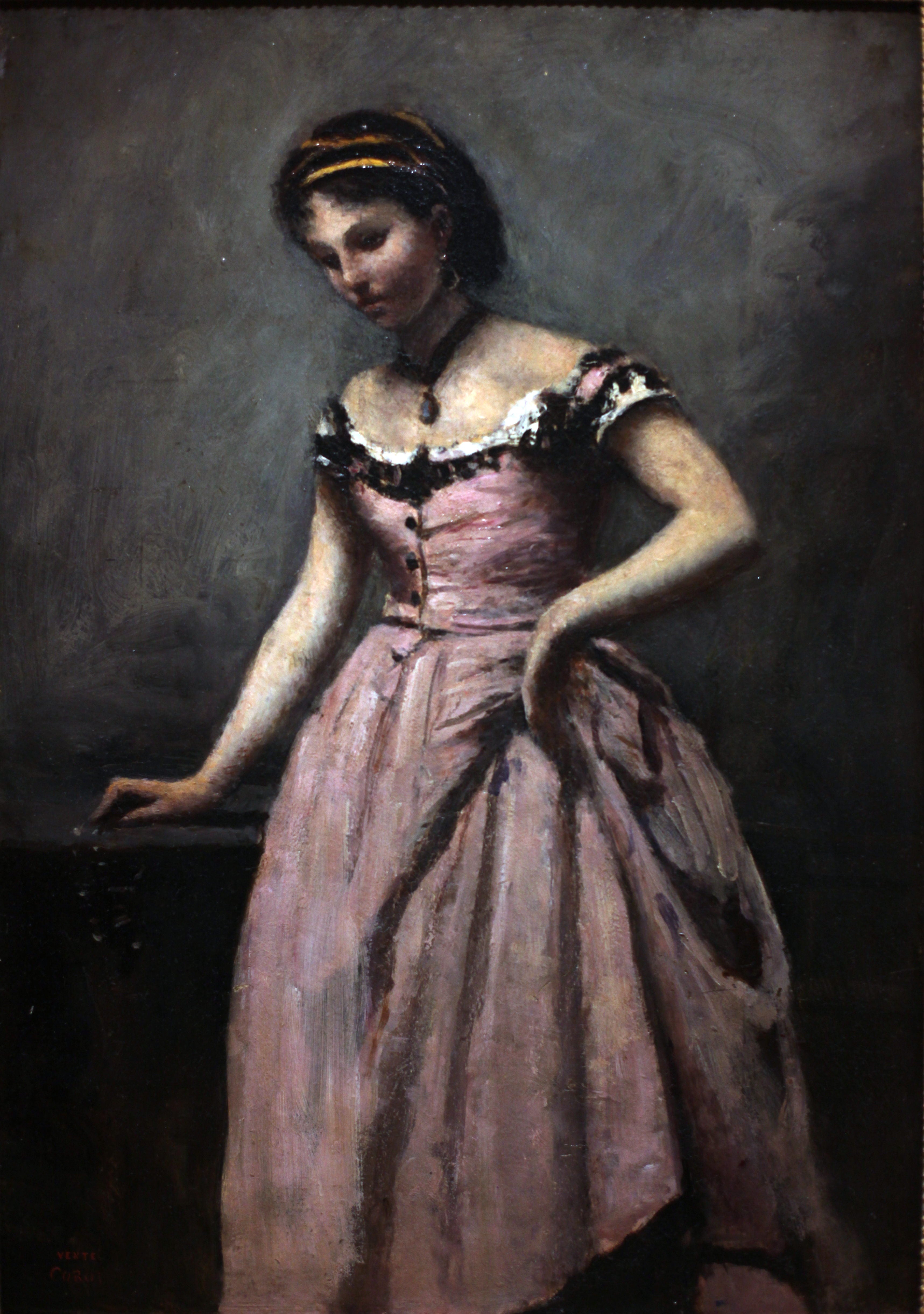Jeune Femme à la robe rose - Jean-Baptiste Camille Corot