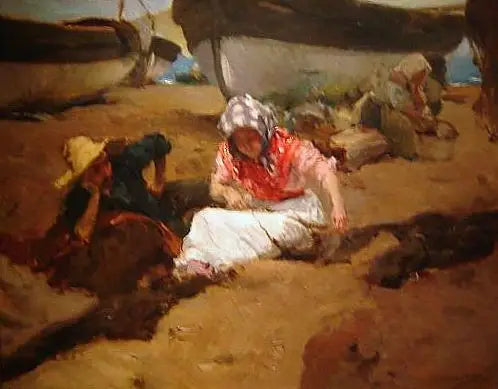 Reproduction du tableau « Composer le réseau - Joaquín Sorolla » par Alpha Reproduction en peinture à l’huile