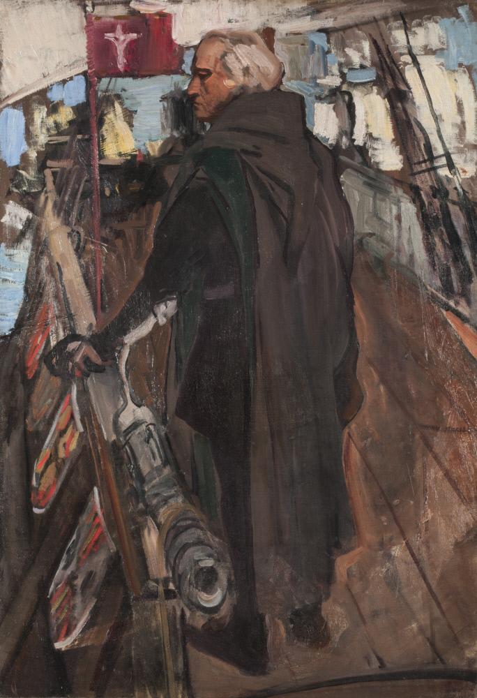 Reproduction du tableau « Colomb quittant Palos (de dos, avec Falconet) - Joaquín Sorolla » par Alpha Reproduction en peinture à l’huile