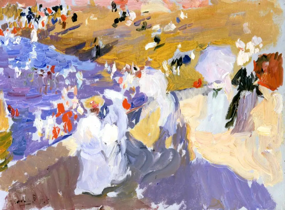 Reproduction du tableau « La Plage, Biarritz (Promenade des Dames) - Joaquín Sorolla » par Alpha Reproduction en peinture à l’huile
