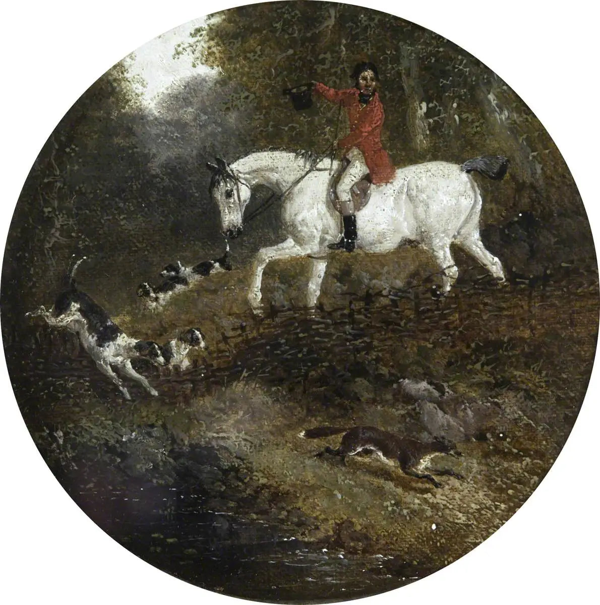 Huit scènes circulaires de chasse au renard : des chiens poursuivant un renard en cachette - John Frederick Herring Sr.
