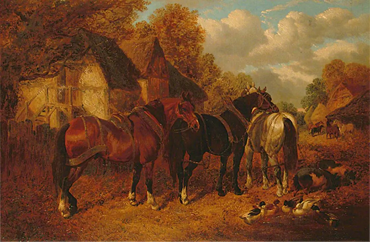 Scène de ferme avec des chevaux de trait - John Frederick Herring Sr. - Alpha Reproduction