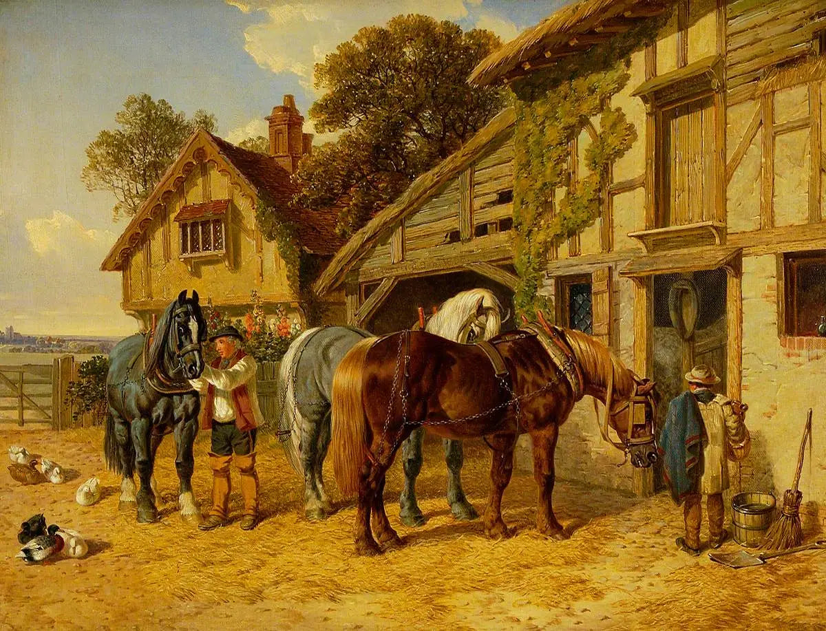 Trois chevaux et canards dans l’écurie - John Frederick Herring Sr. - Alpha Reproduction