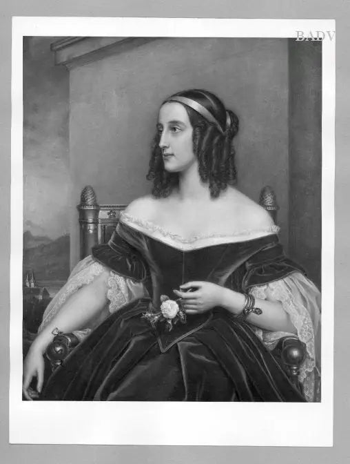 Portrait d’une dame assise (princesse bavaroise) à l’arrière-plan l’église de Tegernsee - Joseph Karl Stieler - Alpha