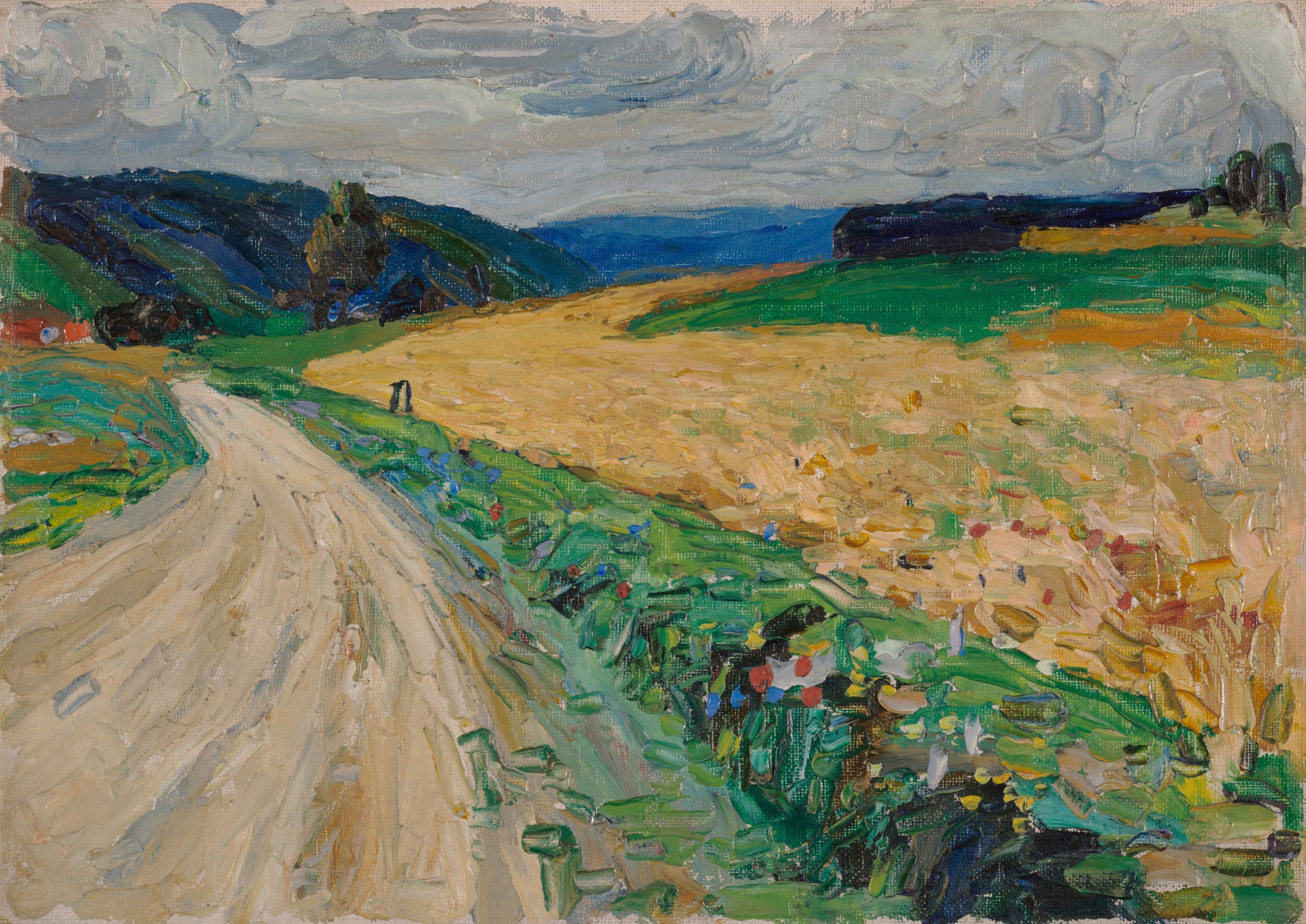 Reproduction du tableau « Kallmünz – Étude de la nature depuis la diligence jaune - Vassily Kandinsky » par Alpha Reproduction en peinture à l’huile