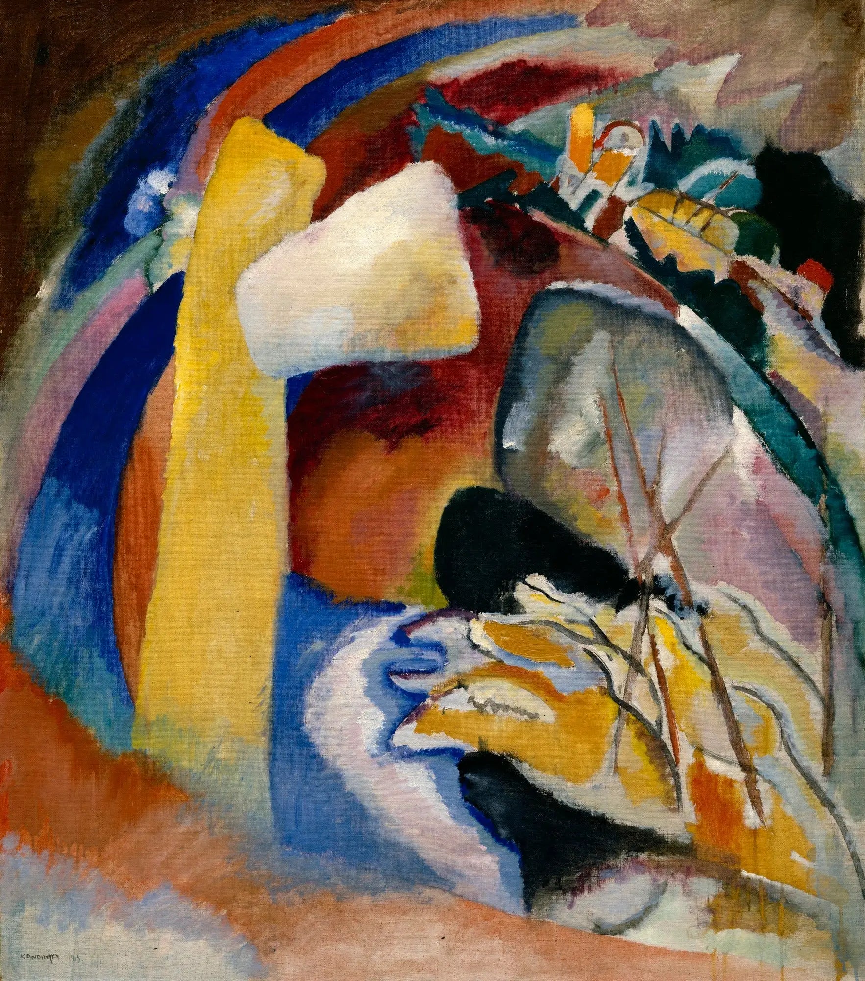 Reproduction du tableau « Peinture avec forme blanche (étude) - Vassily Kandinsky » par Alpha Reproduction en peinture à l’huile