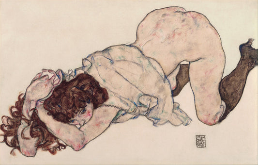 ✨ Ung pige på knæ, støttet på albuerne – Egon Schiele (1917)