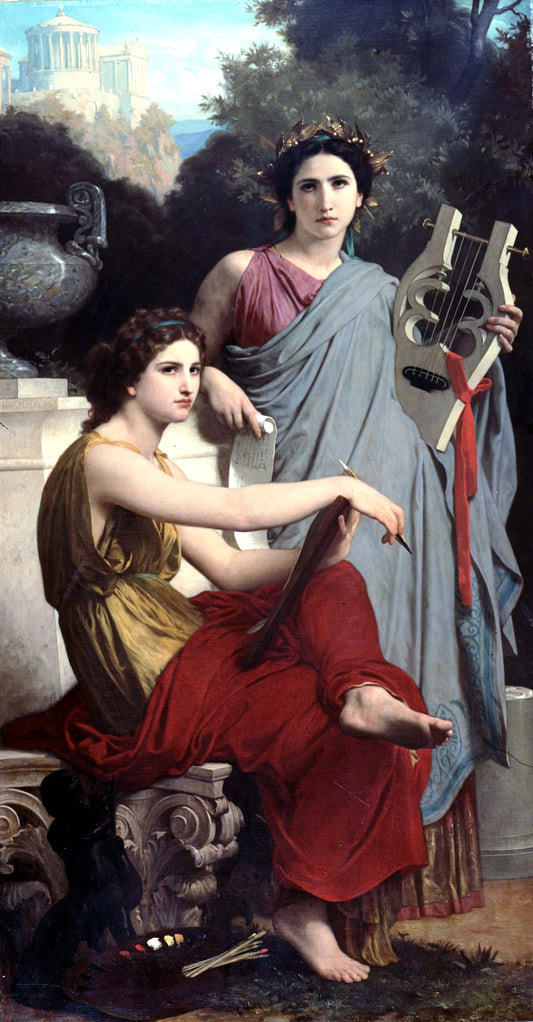 Reproduction du tableau « L'art et la littérature - Bouguereau » par Alpha Reproduction en peinture à l’huile