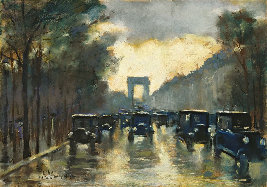 Les Champs-Élysées avec l'Arc de Triomphe, Paris - Lesser Ury