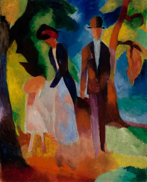 Mennesker ved bredden af en blå sø - August Macke