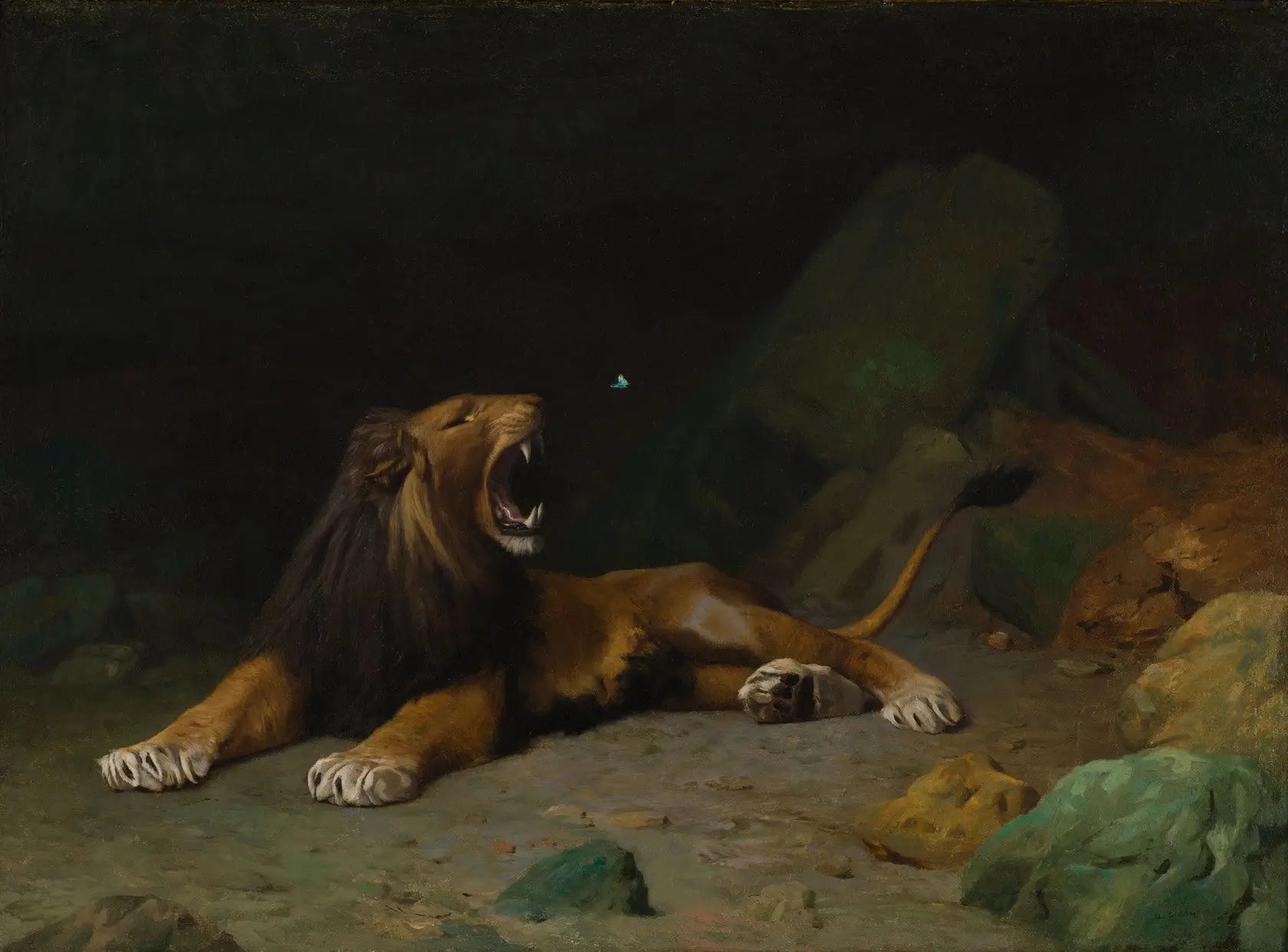 Reproduction du tableau « Lion tentant de saisir un papillon - Jean-Léon Gérôme » par Alpha Reproduction en peinture à l’huile
