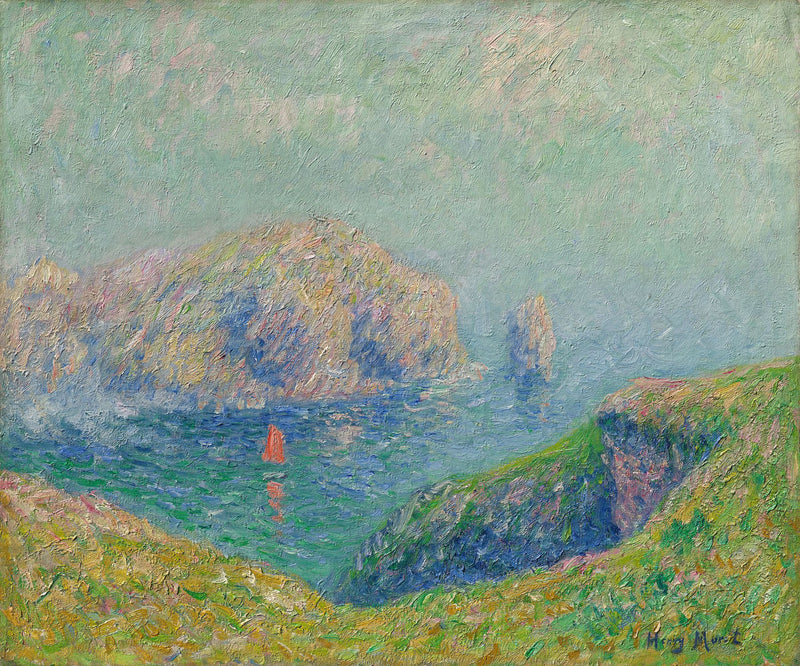 Udsigt over bugten med en sejlbåd - Henry Moret