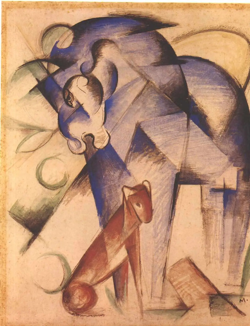 Fabelagtige dyr (blå hest og rød hund) - Franz Marc