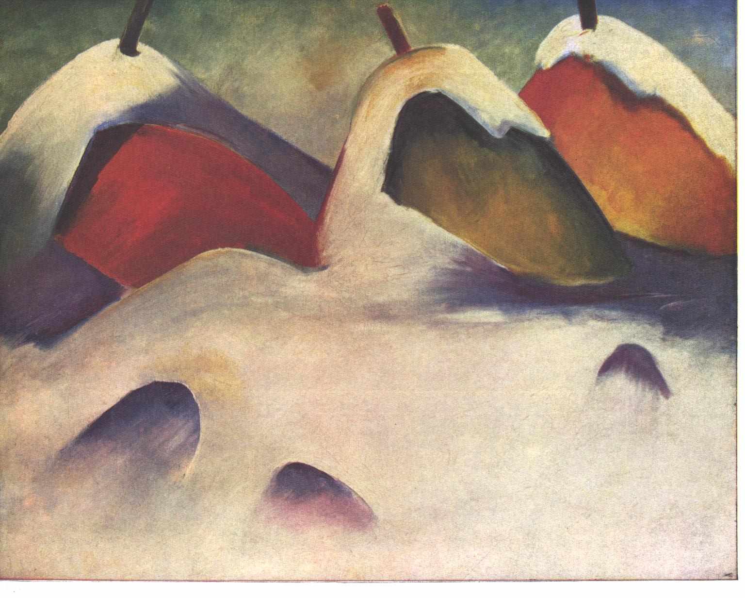Reproduction du tableau « Meules de foin dans la neige - Franz Marc » par Alpha Reproduction en peinture à l’huile