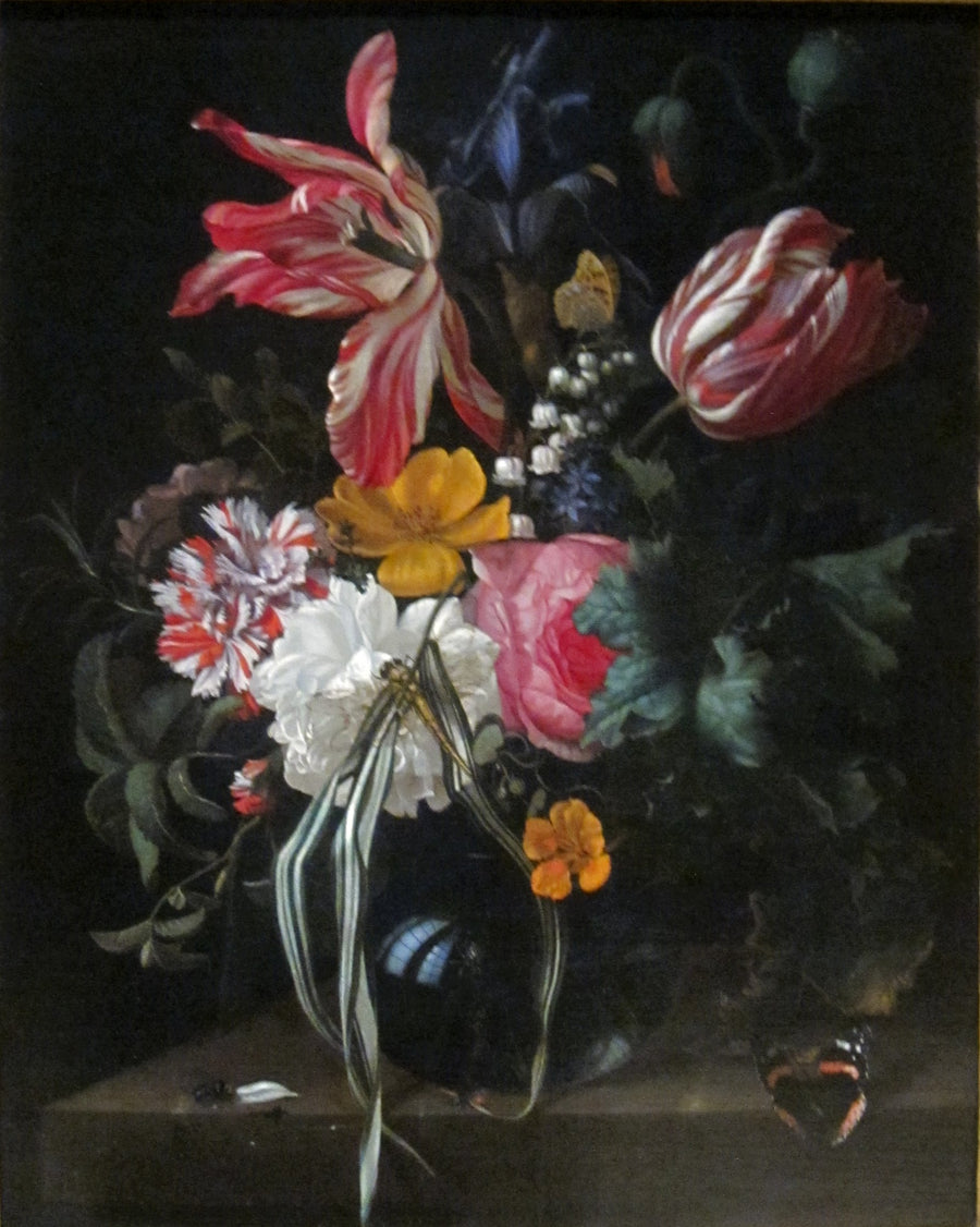 Vase de tulipes, rose et autres fleurs avec insectes de Maria van Oosterwijck