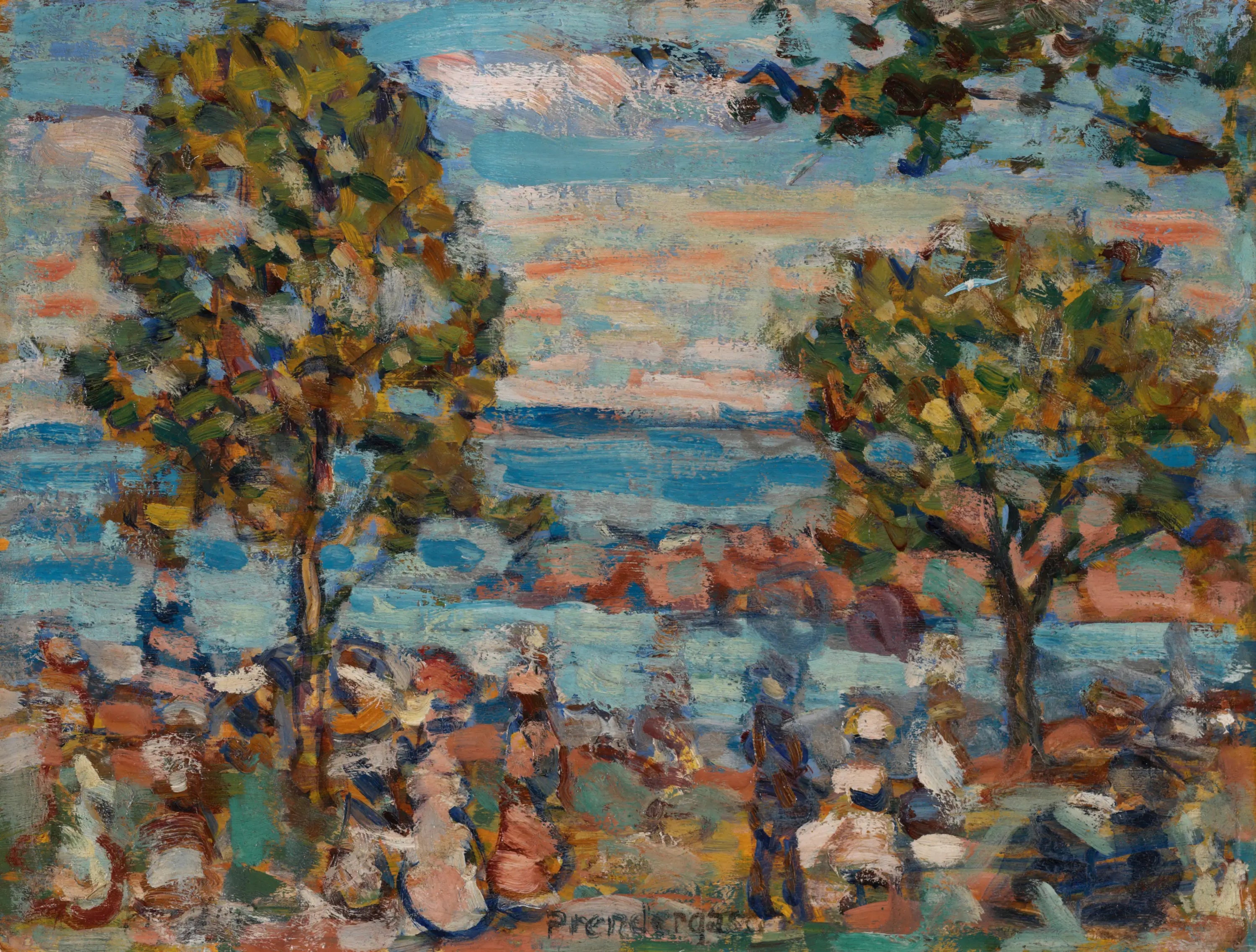 Scène de plage avec deux arbres - Maurice Prendergast - Alpha Reproduction