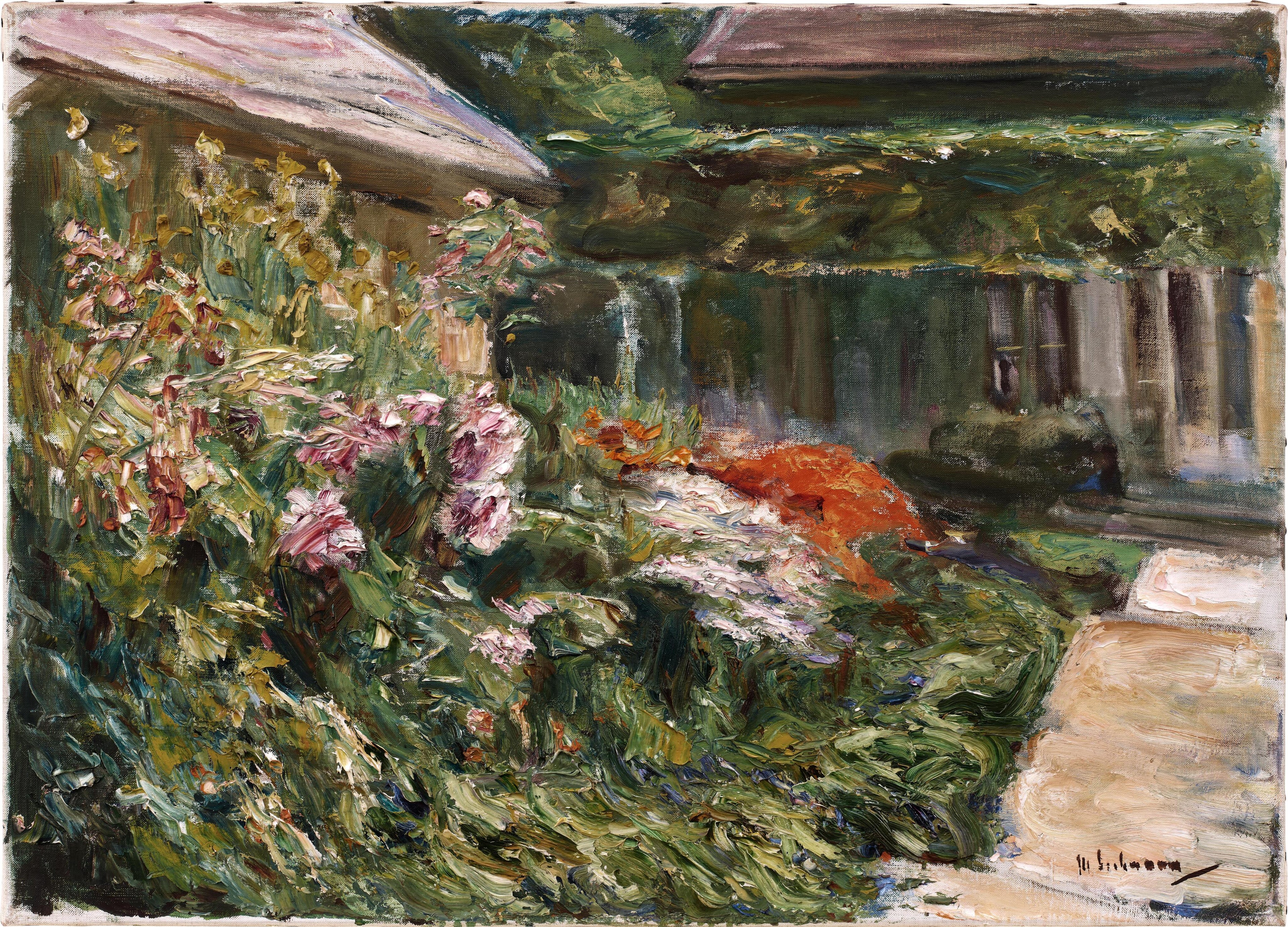 Blomstrende buske nær det nordøstvendte redskabsskur - Max Liebermann