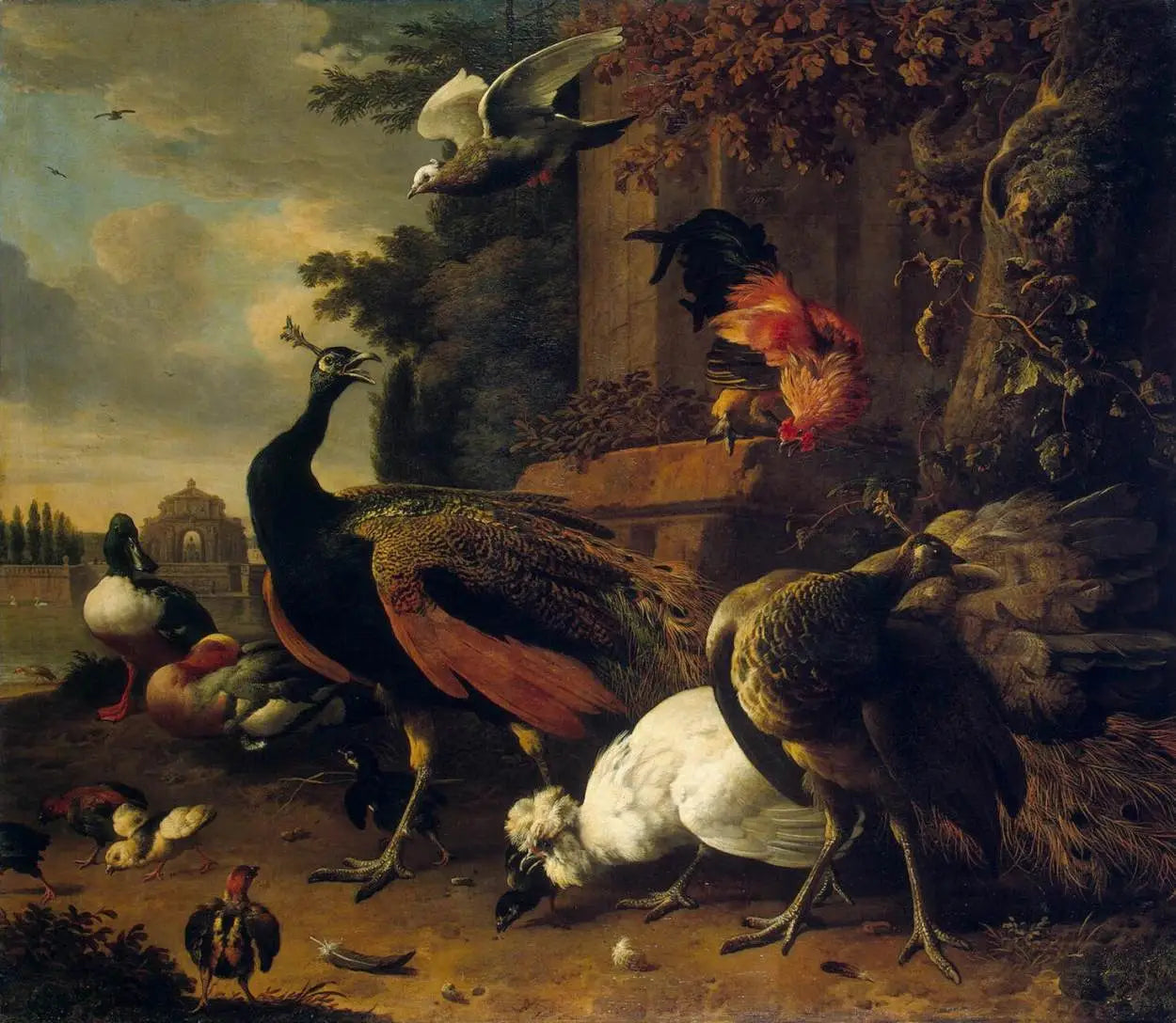Oiseaux dans un parc - Melchior de Hondecoeter - Alpha Reproduction