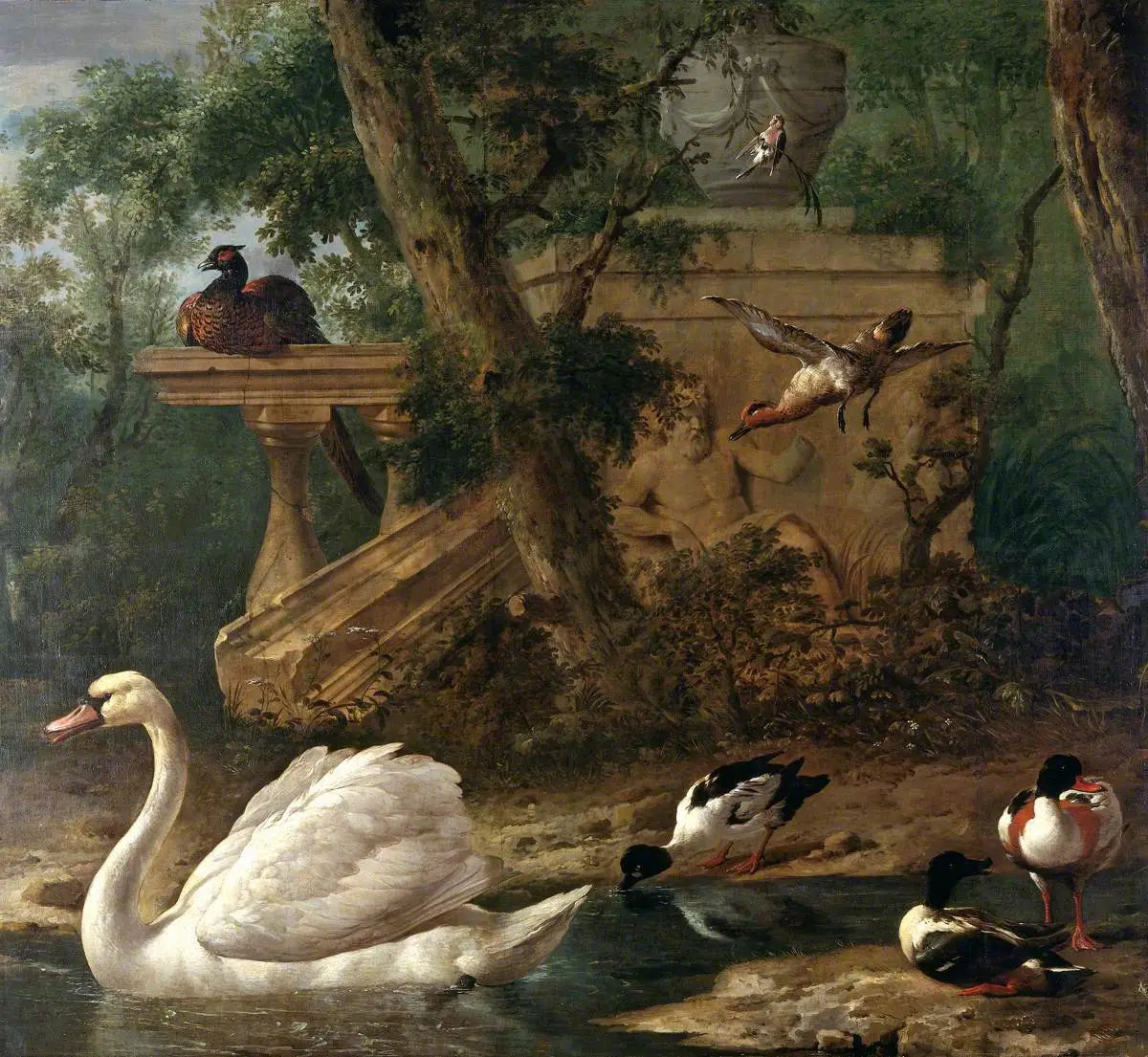 Oiseaux dans un jardin - Melchior de Hondecoeter - Alpha Reproduction