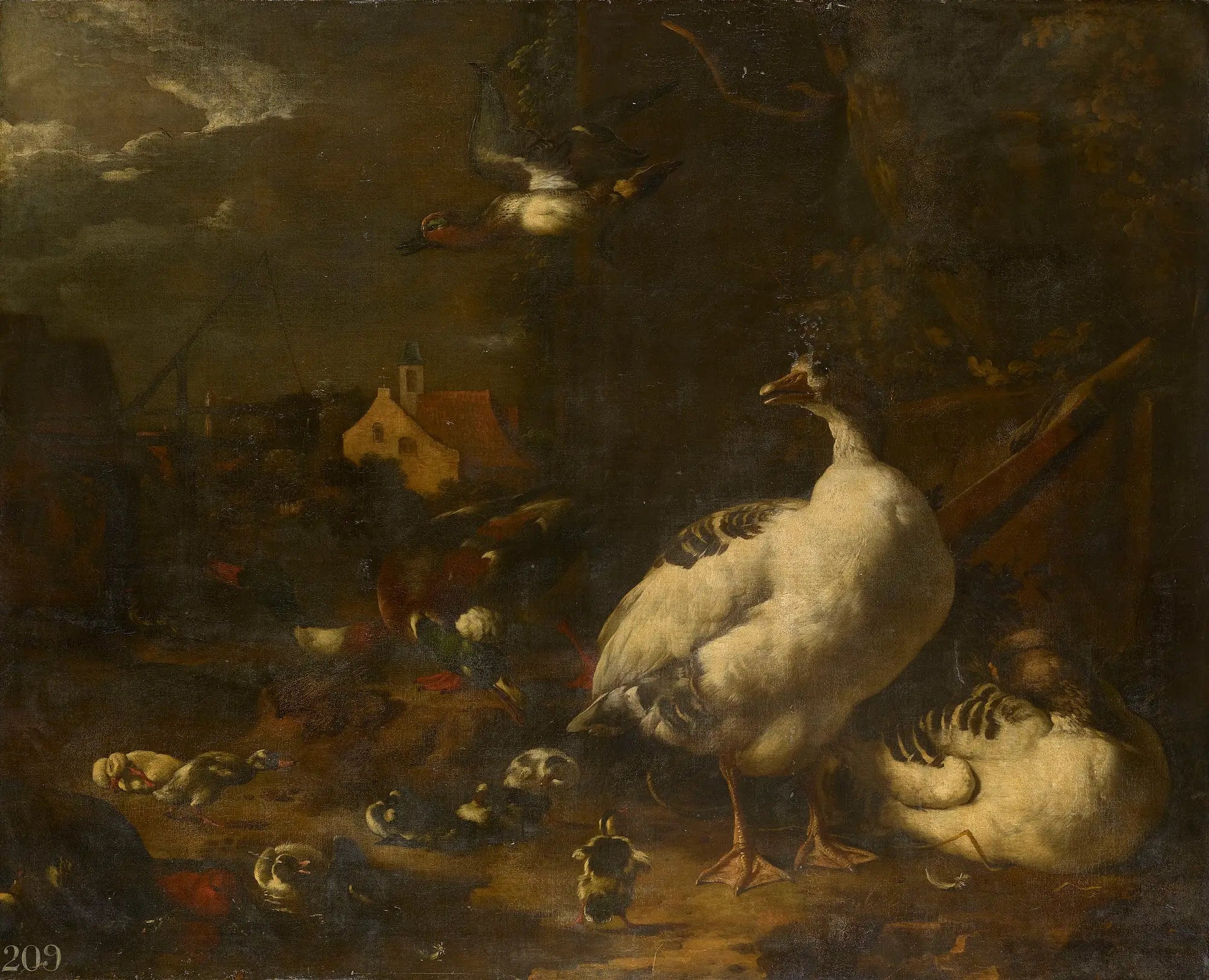 Canards et oies dans une cour de ferme - Melchior de Hondecoeter - Alpha Reproduction