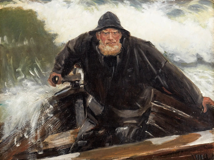 Fisker i oprørt hav. - Michael Peter Ancher