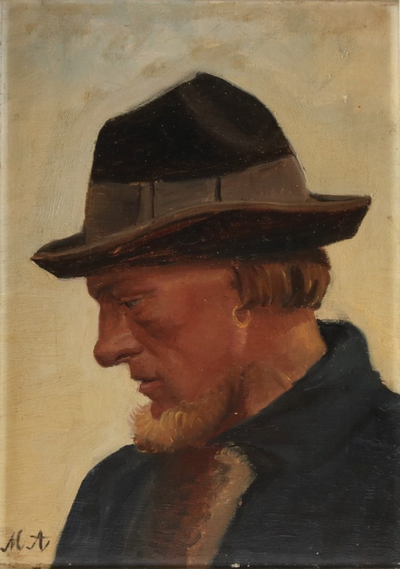 Portrait d’un pêcheur coiffé d’un chapeau mou. - Michael Peter Ancher - Alpha Reproduction