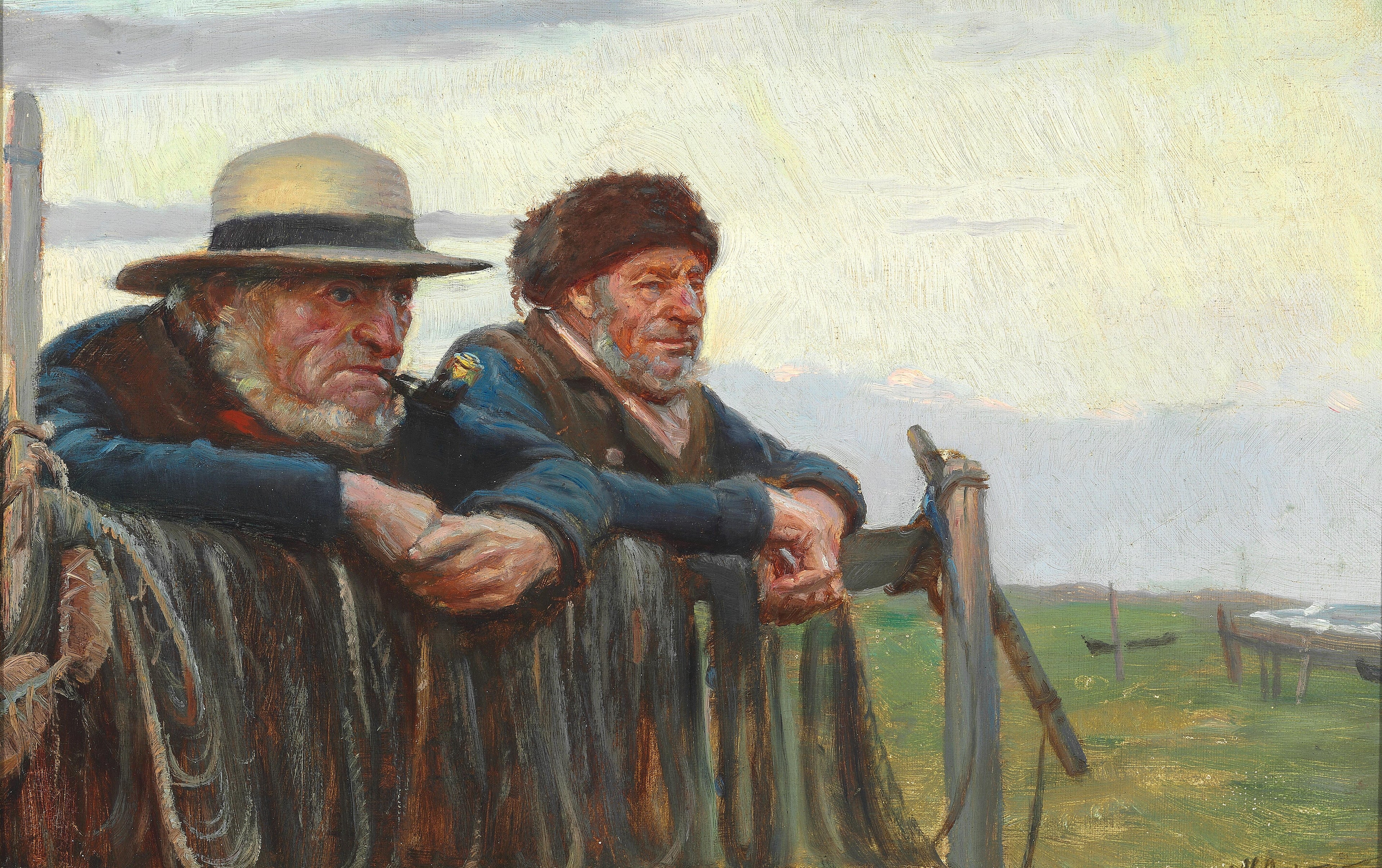 Deux pêcheurs observent la mer sur la plage de Skagen. - Michael Peter Ancher - Alpha Reproduction