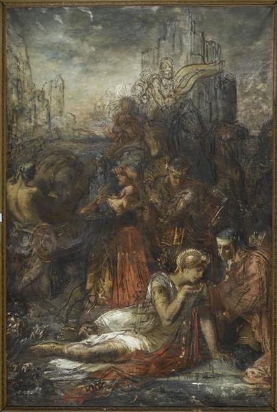 Darius, flygtet efter slaget ved Arbelles, stopper, udmattet af træthed, for at drikke i en pøl - Gustave Moreau