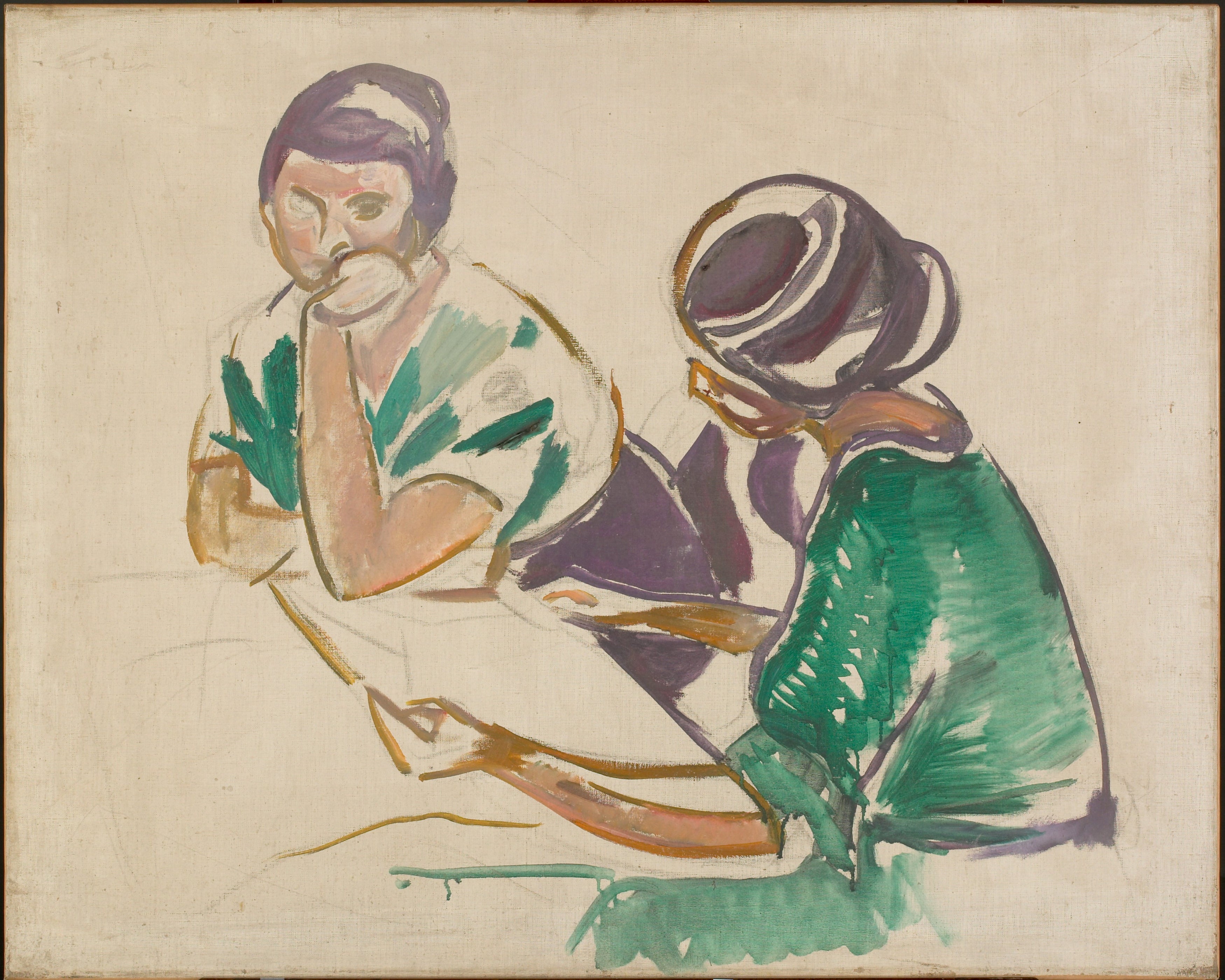 Reproduction du tableau « Deux Femmes à table - Edvard Munch » par Alpha Reproduction en peinture à l’huile