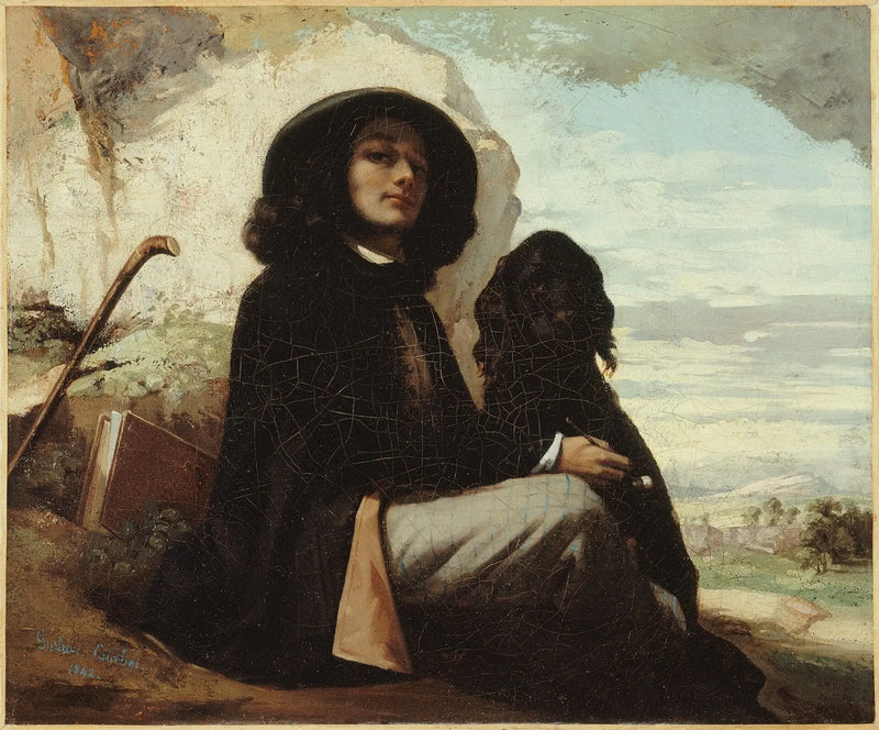 Selvportræt med sort hund - Gustave Courbet