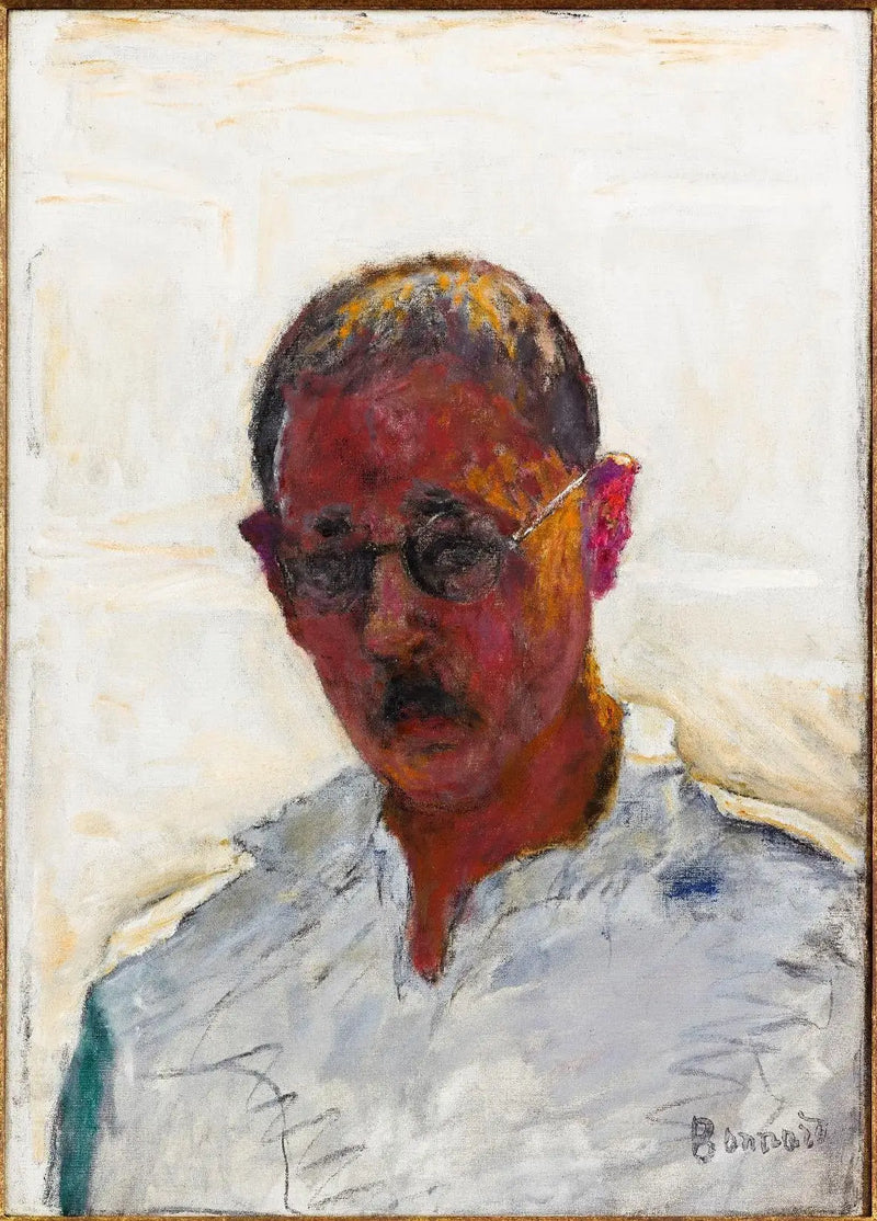 Selvportræt på hvid baggrund, skjorte med åben krave - Pierre Bonnard