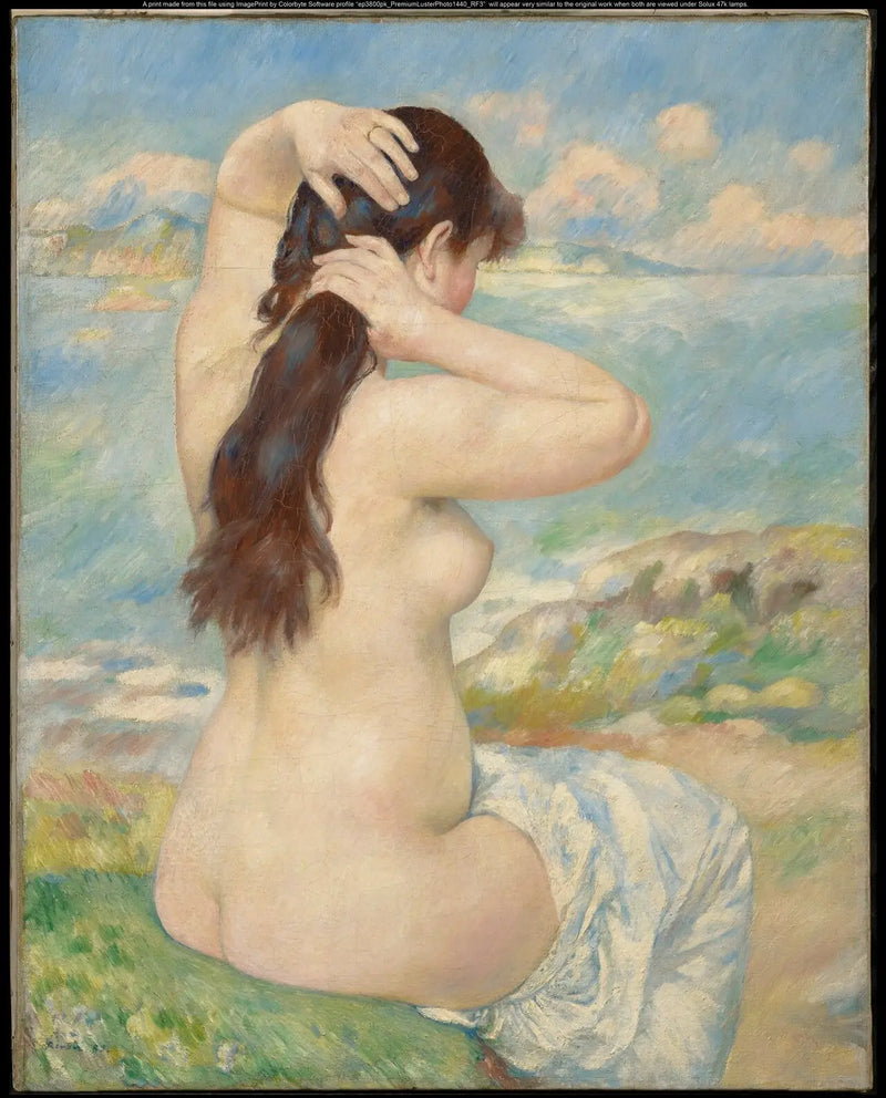Badende, der sætter hår - Pierre-Auguste Renoir