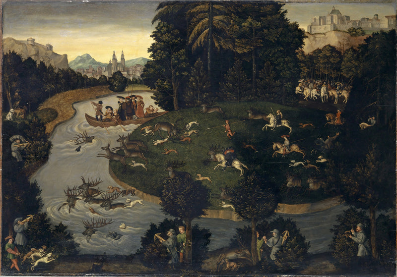 Jagt på hjorte af Frédéric le Sage med kejser Maximilian I - Lucas Cranach den Ældre