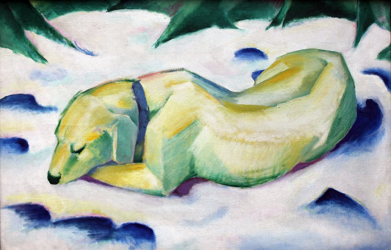 Hund liggende i sneen - Franz Marc