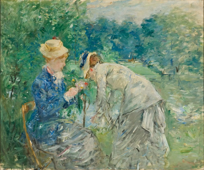 Damer, der plukker blomster - Berthe Morisot