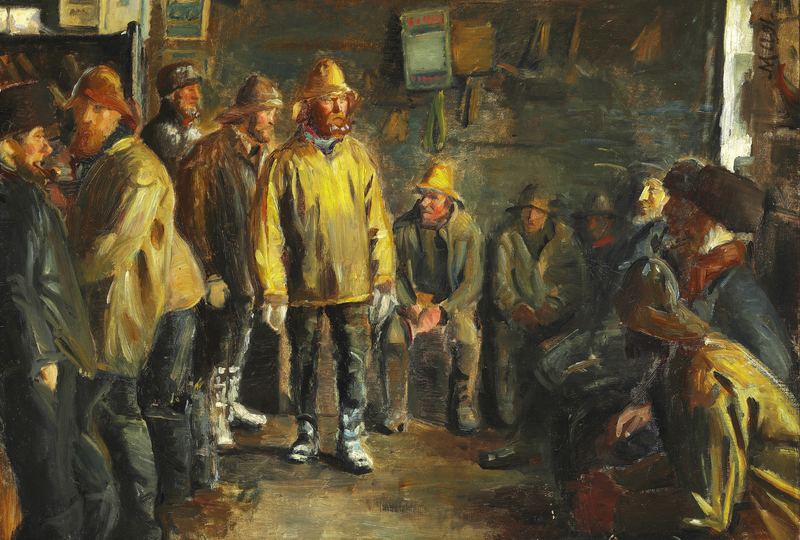 I et købmandsforretning, på en vinterdag hvor der ikke er fiskeri, studér - Michael Peter Ancher