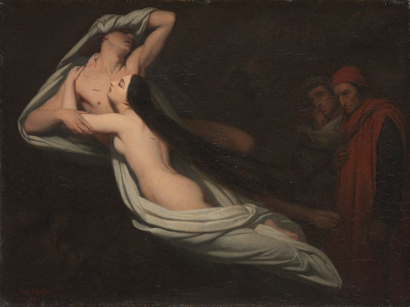 Dante og Virgilio møder skyggerne af Francesca da Rimini og Paolo - Ary Scheffer