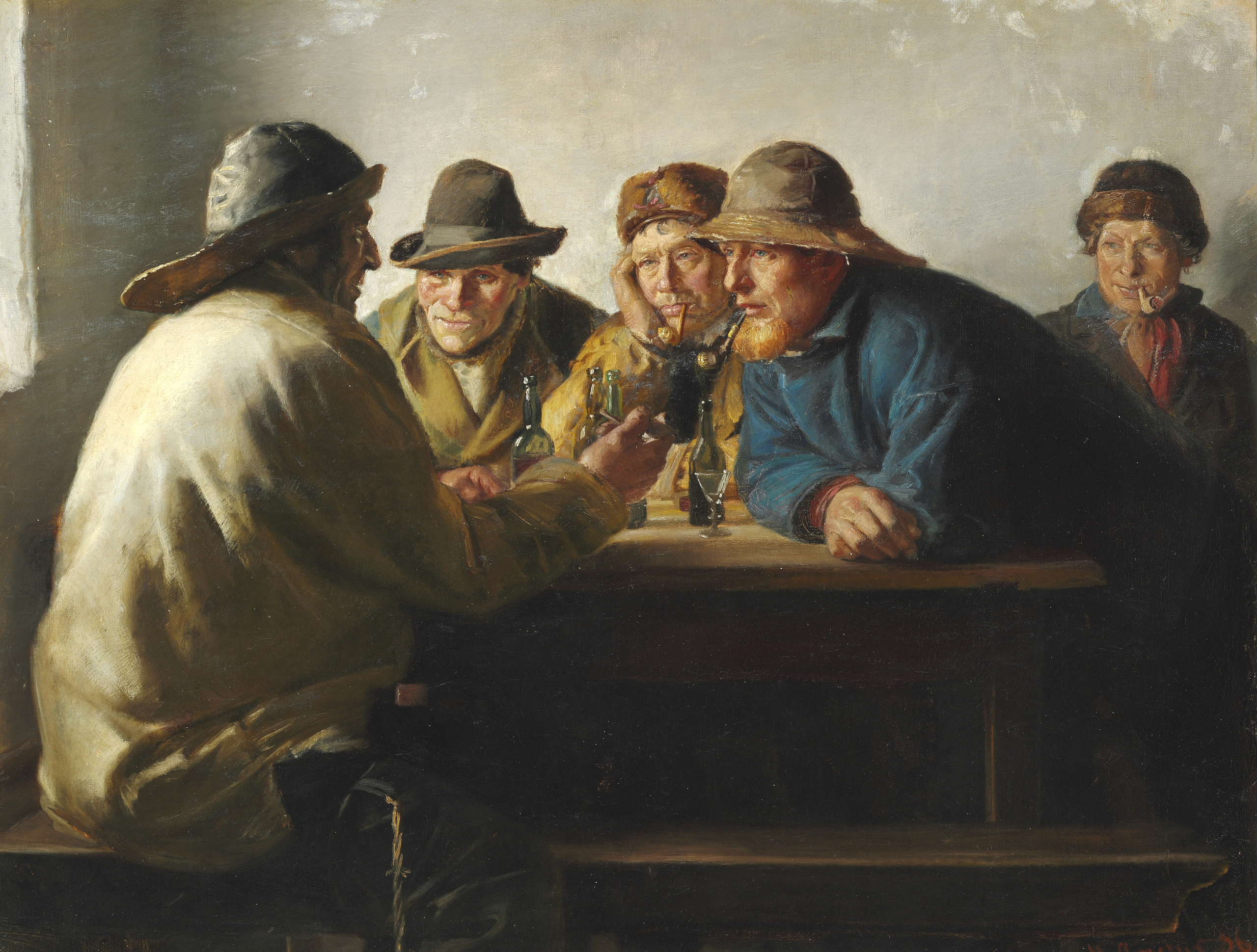 Fiskere sidder omkring et bord og drikker - Michael Peter Ancher