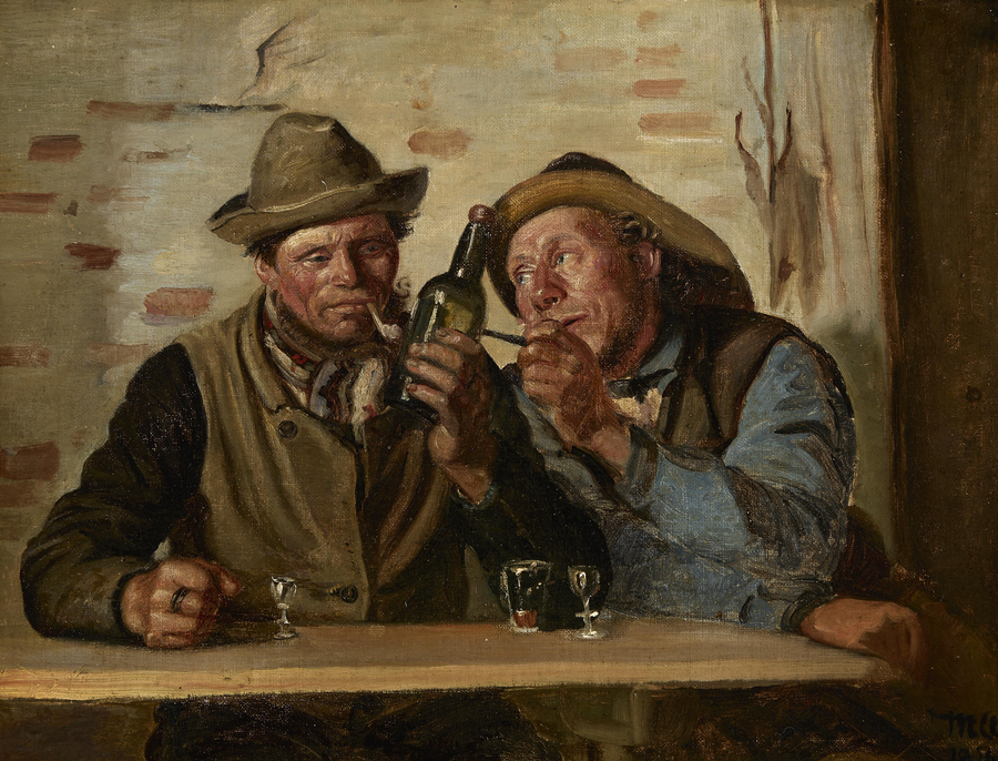 To fiskere fra Skagen nyder en cigaret og en drink på kroen. - Michael Peter Ancher