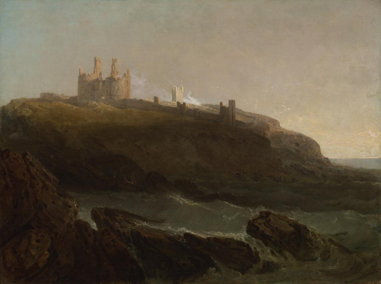 Dunstanburgh Slot, nordøstlige kyst af Northumberland, solopgang efter en blæsende nat - J. M. W. Turner
